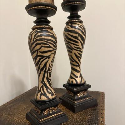 Pair Of Wooden Pillar Candle Holders