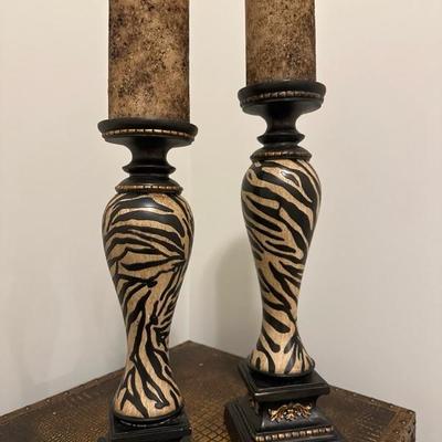 Pair Of Wooden Pillar Candle Holders