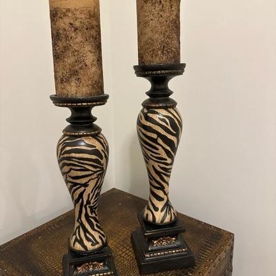 Pair Of Wooden Pillar Candle Holders