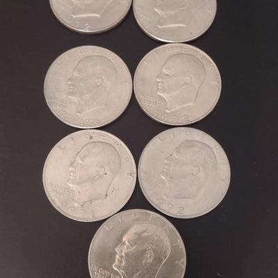 Set of 7 U.S. Mint Eisenhower Silver Dollar Circulated (#33) Various Dates