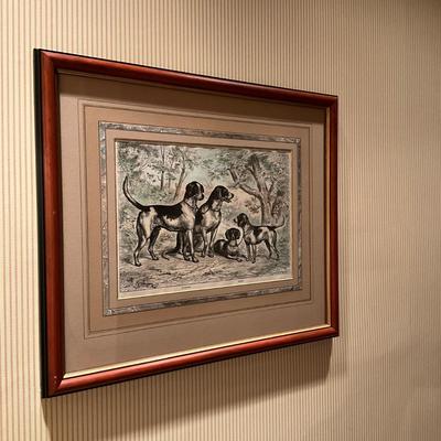 GH932 Antique Colored Engraving Fox Hounds & Beagles