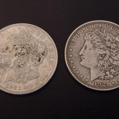 1921 U.S. Mint Morgan Silver Dollar Circulated (#42) Set of Two