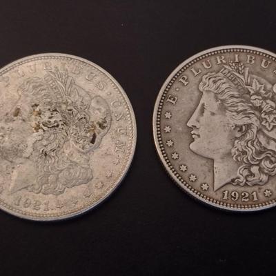 1921 U.S. Mint Morgan Silver Dollar Circulated (#42) Set of Two
