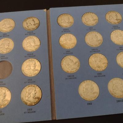 U.S. Mint Benjamin Franklin Silver Half Dollar Collection Book Incomplete Circulated (#51)