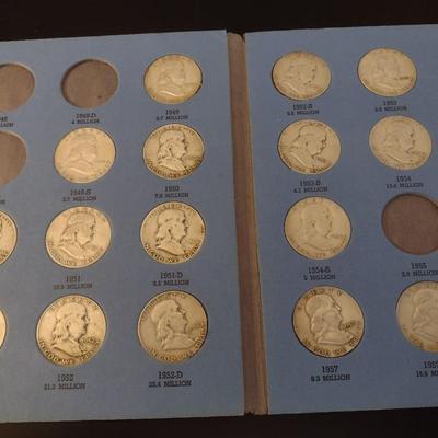 U.S. Mint Benjamin Franklin Silver Half Dollar Collection Book Incomplete Circulated (#51)