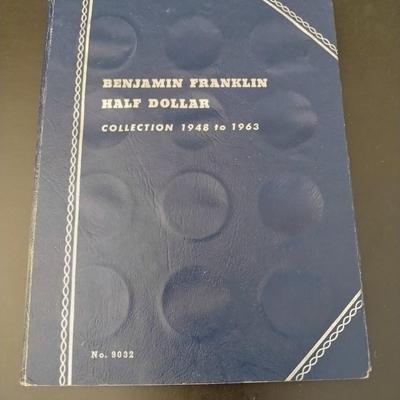 U.S. Mint Benjamin Franklin Silver Half Dollar Collection Book Incomplete Circulated (#52)