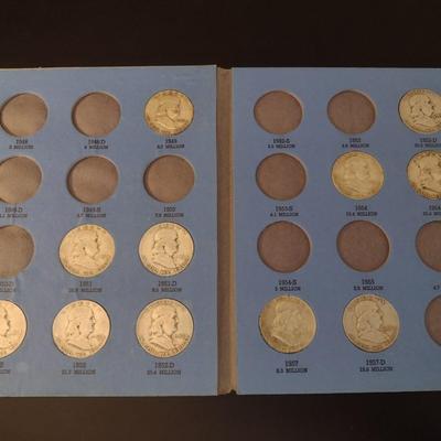 U.S. Mint Benjamin Franklin Silver Half Dollar Collection Book Incomplete Circulated (#52)