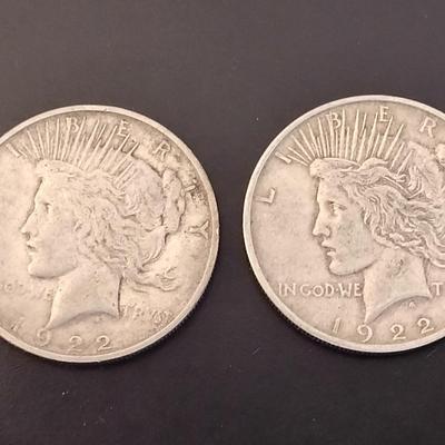 Pair of 1922 U.S. Mint Peace Silver Dollar Circulated (#64)