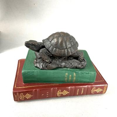D945 After A. Giannelli Bronze Turtle Sculpture on Books with Leather Box