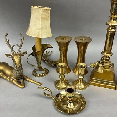 D947 Large Decorative Brass Lamps and Candlestick Lot