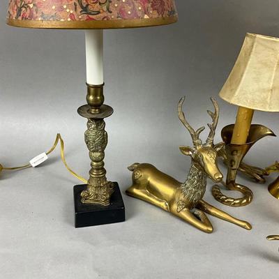 D947 Large Decorative Brass Lamps and Candlestick Lot