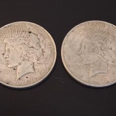 Pair of 1923 U.S. Mint Peace Silver Dollar Circulated (#80)