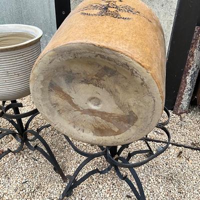 SR984 Vintage Crock with Flower Pot on Metal Turned Stands