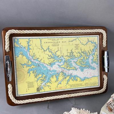 D1015 Chesapeake Map Tray with Rope Edge and Shell Decorative Box