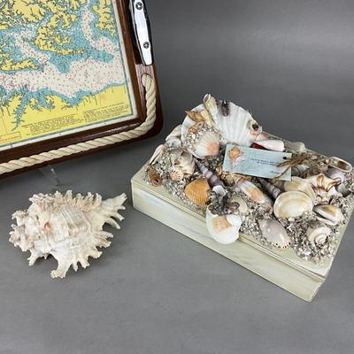 D1015 Chesapeake Map Tray with Rope Edge and Shell Decorative Box