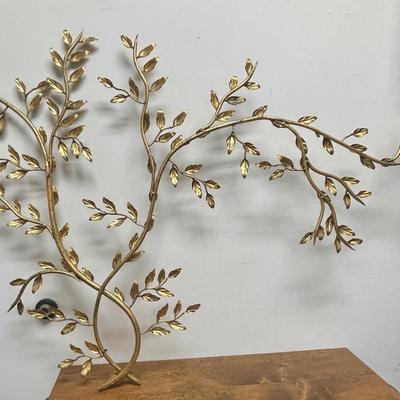 MCM Wall Art: Gold Metal Tree Branches with Leaves Sculpture