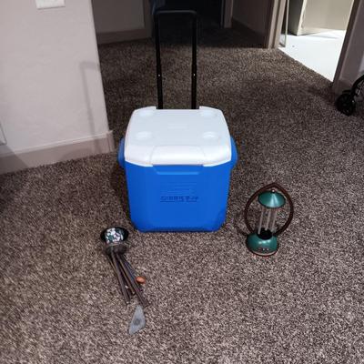 2 WINDCHIMES AND A COLEMAN COOLER ON WHEELS