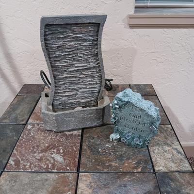 TABLE TOP WATER FOUNTAIN AND A FAUX GARDEN ROCK