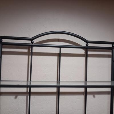 IRON BAKER'S RACK WITH TILED AND GLASS SHELVES PLUS WINE RACK