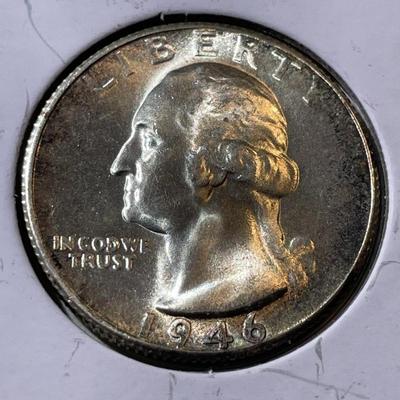 1946-S MS65/66 CONDITION WASHINGTON SILVER QUARTER AS PICTURED.
