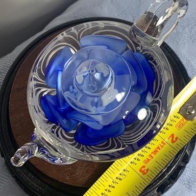Beautiful Blown Glass With Flower Teapot Paperweight