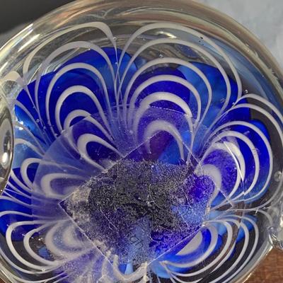 Beautiful Blown Glass With Flower Teapot Paperweight