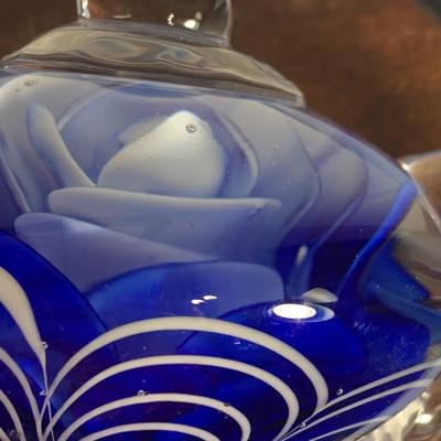 Beautiful Blown Glass With Flower Teapot Paperweight