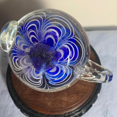 Beautiful Blown Glass With Flower Teapot Paperweight