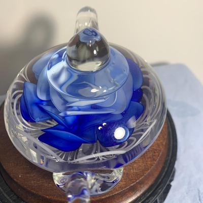 Beautiful Blown Glass With Flower Teapot Paperweight