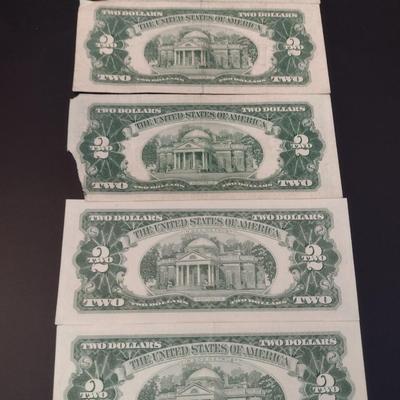 Set of Five Red Seal $2 Paper Currency Various Series and Years