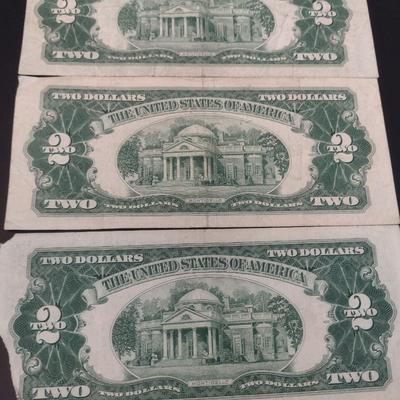 Set of Five Red Seal $2 Paper Currency Various Series and Years