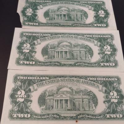 Set of Five Red Seal $2 Paper Currency Various Series and Years