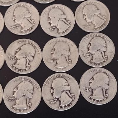 Assortment of 1941-1949 U.S. Mint Washington Head Silver Quarters Circulated (#86)