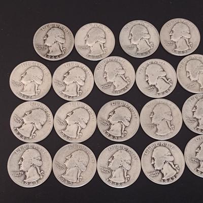 Assortment of 1941-1949 U.S. Mint Washington Head Silver Quarters Circulated (#86)
