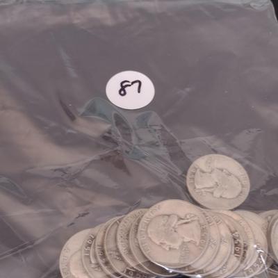 Assortment of 1950-1959 U.S. Mint Washington Head Silver Quarters Circulated (#87)