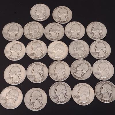 Assortment of 1950-1959 U.S. Mint Washington Head Silver Quarters Circulated (#87)