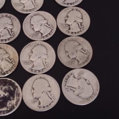 Assortment of 1941-1949 U.S. Mint Washington Head Silver Quarters Circulated (#88)