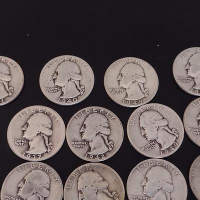 Assortment of 1941-1949 U.S. Mint Washington Head Silver Quarters Circulated (#88)
