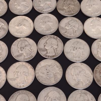 Assortment of 1960-1964 U.S. Mint Washington Head Silver Quarters Circulated (#89)