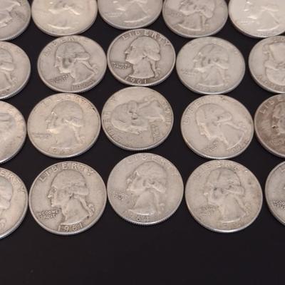Assortment of 1960-1964 U.S. Mint Washington Head Silver Quarters Circulated (#89)