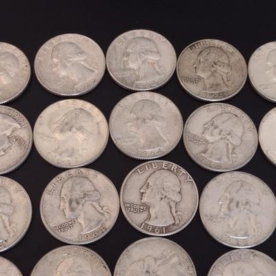 Assortment of 1960-1964 U.S. Mint Washington Head Silver Quarters Circulated (#89)
