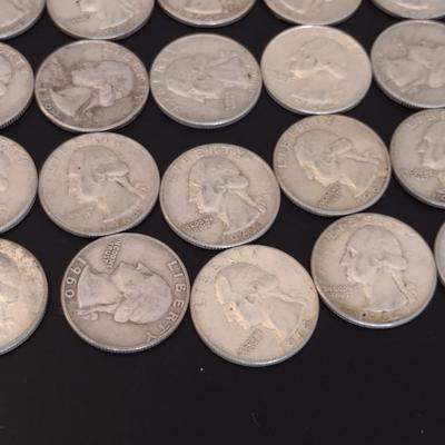 Assortment of 1960-1964 U.S. Mint Washington Head Silver Quarters Circulated (#90)