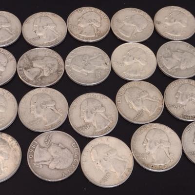 Assortment of 1960-1964 U.S. Mint Washington Head Silver Quarters Circulated (#90)