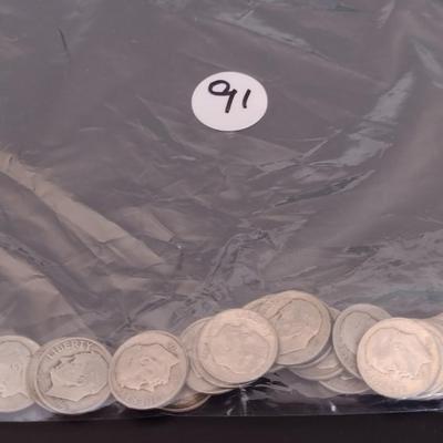 Assortment of 1940's-1950's U.S. Mint Roosevelt Head Silver Dimes Circulated (#91)