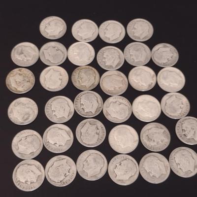 Assortment of 1940's-1950's U.S. Mint Roosevelt Head Silver Dimes Circulated (#91)