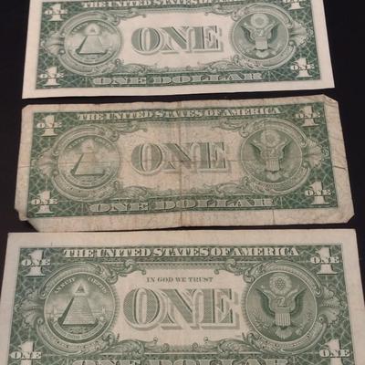 Set of Three U.S. Mint Silver Certificate $1 Paper Currency Various Dates