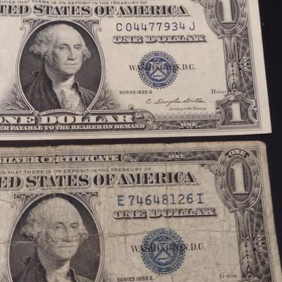 Set of Three U.S. Mint Silver Certificate $1 Paper Currency Various Dates