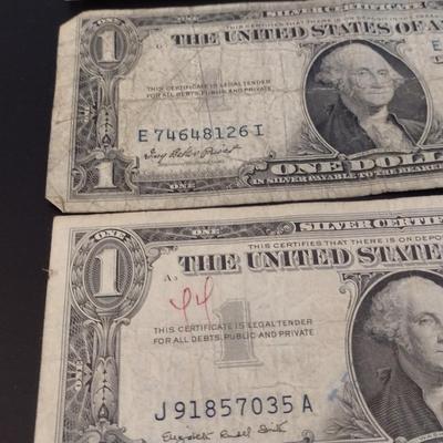 Set of Three U.S. Mint Silver Certificate $1 Paper Currency Various Dates