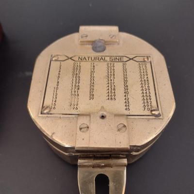 Vintage Natural Sine Brass Case Compass with Wood Storage Box