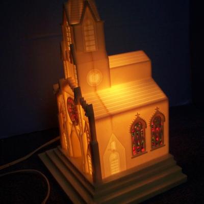 LOT 3 LOVELY VINTAGE MCM PLASTIC LIGHTED CHURCH